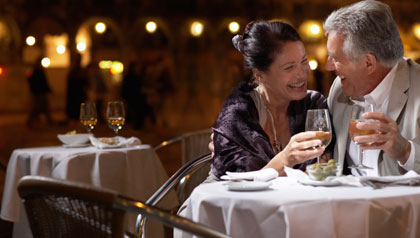 happy couple dining at a restaurant