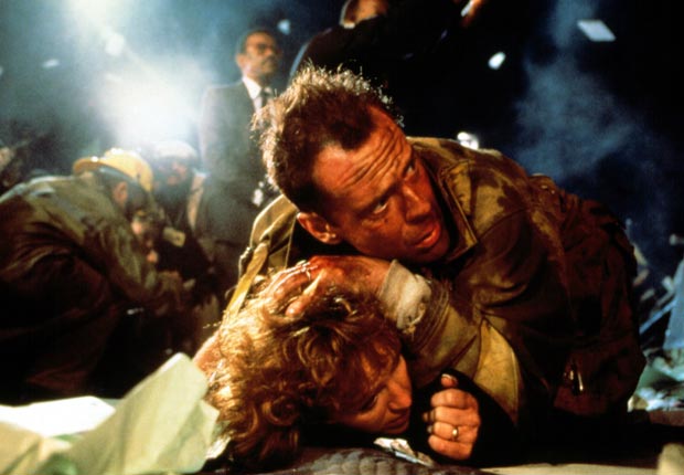 DIE HARD, Bonnie Bedelia, Bruce Willis, 1988. For the Action Movies for Grownups slideshow.
