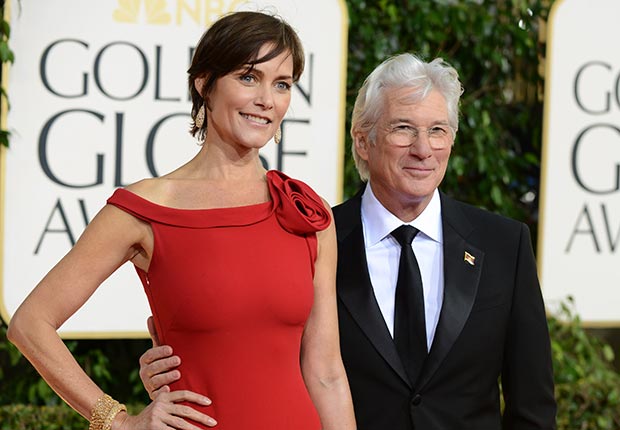 Carey Lowell, left, and Richard Gere arrive at the 70th Annual Golden Globe Awards