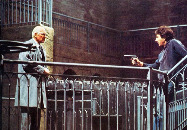 Actor Dustin Hoffman y Laurence Olivier en la película Marathon Man en 1976