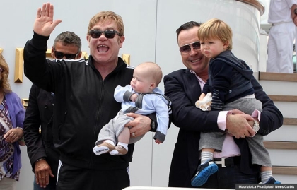 Elton John and David Furnish with their two sons (Maurizio La Pira/Splash News/Corbis)