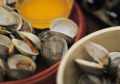 platter of clams with butter platter of clams with butter