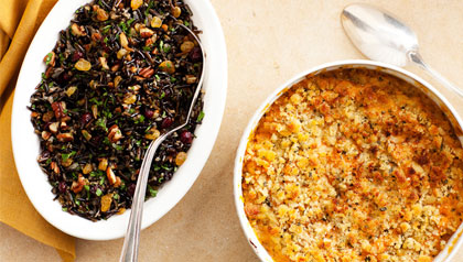 wild rice and sweet potato casserole - vegetarian holiday menu ideas 