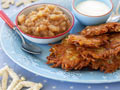 potato latkes with sour cream and apple sauce - hanukkah dishes