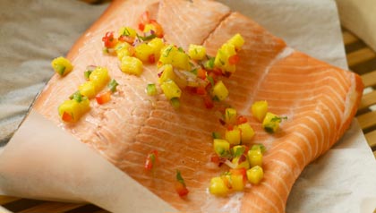 Poached Salmon with Mango Salsa recipe to prevent colon cancer