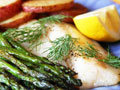 pam anderson recipe roasted fish and veggies, fish with roasted potatoes and asparagus