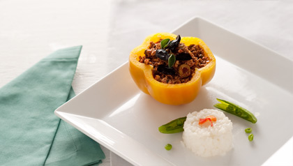Bell Peppers Stuffed With Soy Crumbles