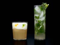 Glass of Mojito and glass of Pisco Sour, Recipe by Denisse Oller Glass of Mojito and glass of Pisco Sour, Recipe by Denisse Oller