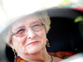 Doris Morse, seen in side view mirror, teachs in the AARP Driver Safety Program. 