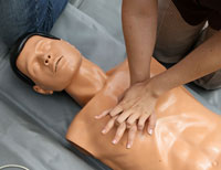 CPR chest compressions can be practiced on a training dummy.