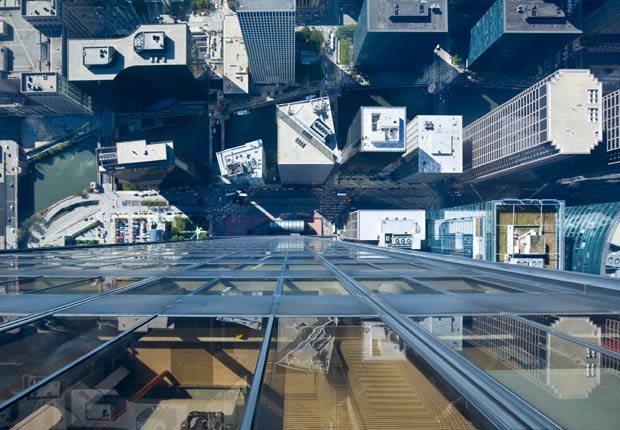 Looking down on Chicago rooftops