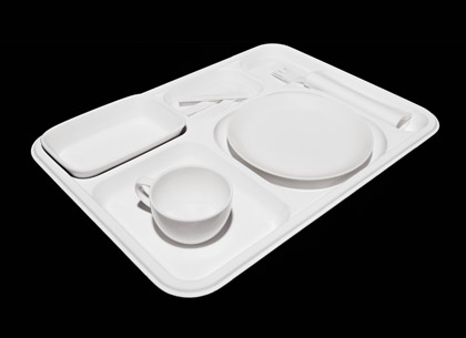 tray of empty dinnerware tray of empty dinnerware
