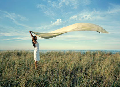 Beach towel blowing in the breeze