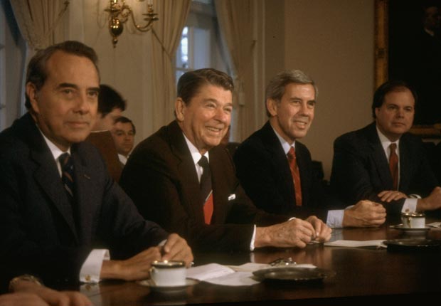 President Ronald Reagan meets with his cabinet members 