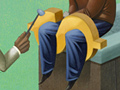 Drawing of a doctor giving a reflex exam to patient. What is covered under a Medicare wellness exam?
