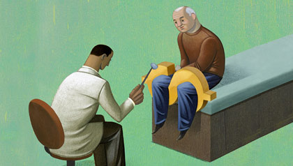 Drawing of a doctor giving a reflex exam to patient. What is covered under a Medicare wellness exam?