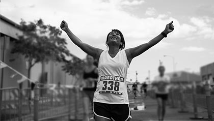 Doris Taerbaum finishing marathon, Life Reimagined 