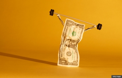 dollar bill dumbbell weight power saving savings money