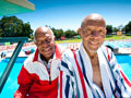 John and Bradford Tatum, 90 and 89 year old swimmers competing for gold at the National Senior Games at Stanford University