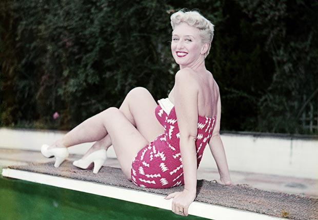 Actress Celeste Holm on diving board.  Holm died on July 15, 2012