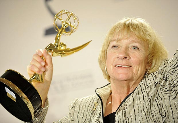 Actress Kathryn Joosten holds Emmy Award.  Joosten died on June 2, 2012.