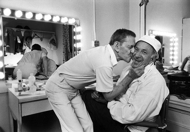  Tony Randall kisses Jack Klugman backstage of The Odd Couple.  Klugman died on December 24 2012.