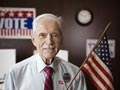 Man holding American flag in polling place - Power of 50+ Voter