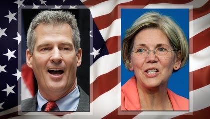 Scott Brown and Elizabeth Warren compete for the Senate seat in Massachusetts in 2012