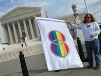 A same-sex marriage supporter outside the U.S. Supreme Court.