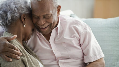 Loving senior married couple