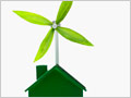 Small green house with green leaf windmill for green energy