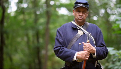 Mel Reid is an African American civil war reenactor with the Massachusetts 54th Company B.