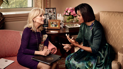 Michelle Obama and Jill Biden greet military families at White House tea