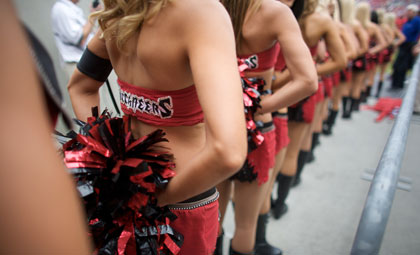 NFL: SEP 28 Buccaneers v Packers The Tampa Bay Buccaneers cheerleaders line up before the Bucs's 30-21 win over the Packers at Raymond James Stadium in Tampa, FL. NFL: SEP 28 Buccaneers v Packers The Tampa Bay Buccaneers cheerleaders line up before the Bucs's 30-21 win over the Packers at Raymond James Stadium in Tampa, FL.