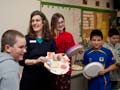 Ann Jacobi Brown, gives a presentation on proper breakfast choices to a group of students at A.L. Stanback Middle School in Hillsborough, NC, as a part of her requirements as a nursing student at UNC-Chapel Hill.