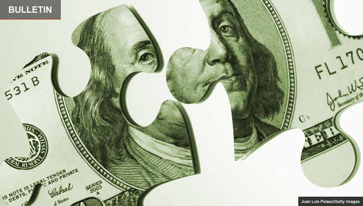 Puzzle piece of twenty dollar bill - What family and financial advisers should do if elderly person is incapable of managing money