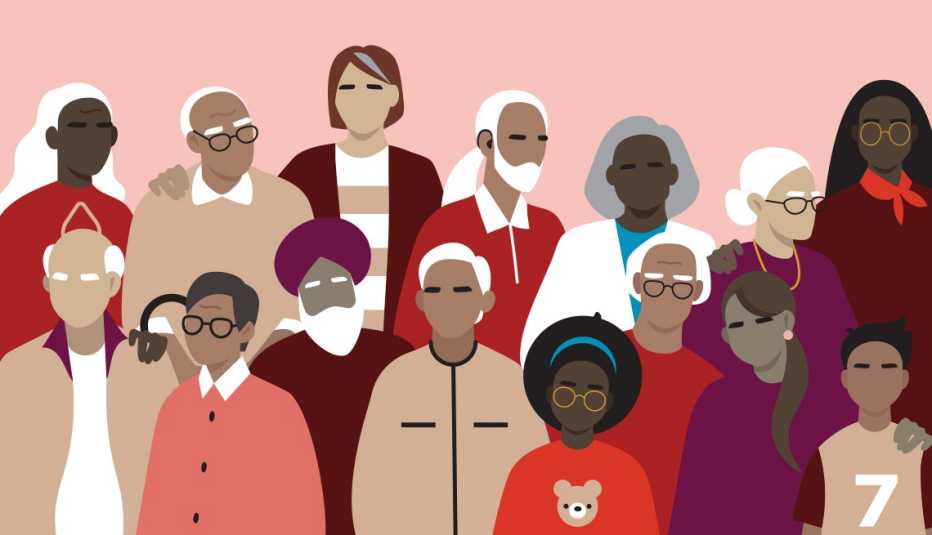 Diverse group of people illustration against pink background