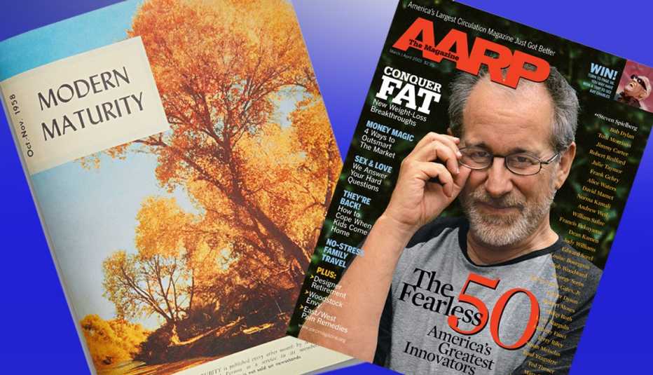 Magazine covers from Modern Maturity and AARP The Magazine