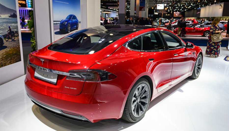 Tesla Model S dual motor all electric sedan on display at Brussels Expo on JANUARY 09, 2020 in Brussels, Belgium. 