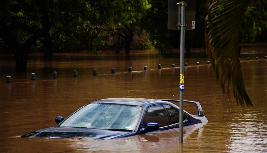 flooded car on a street