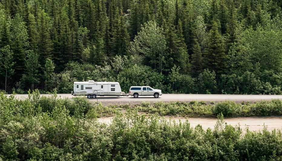 Travel camper on an Alaskan road trip