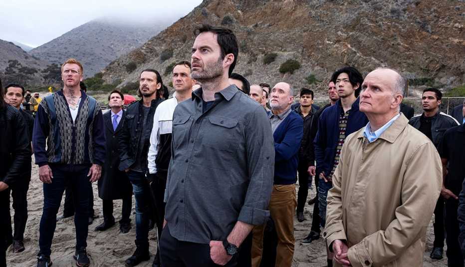 Bill Hader standing with a group of people in the television series Barry