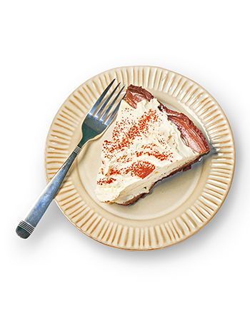 slice of chocolate cream pie with fork on a plate