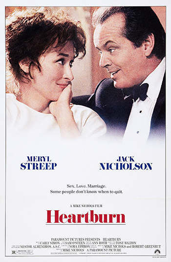 poster art from Heartburn movie showing Meryl Streep and Jack Nicholson looking at one another