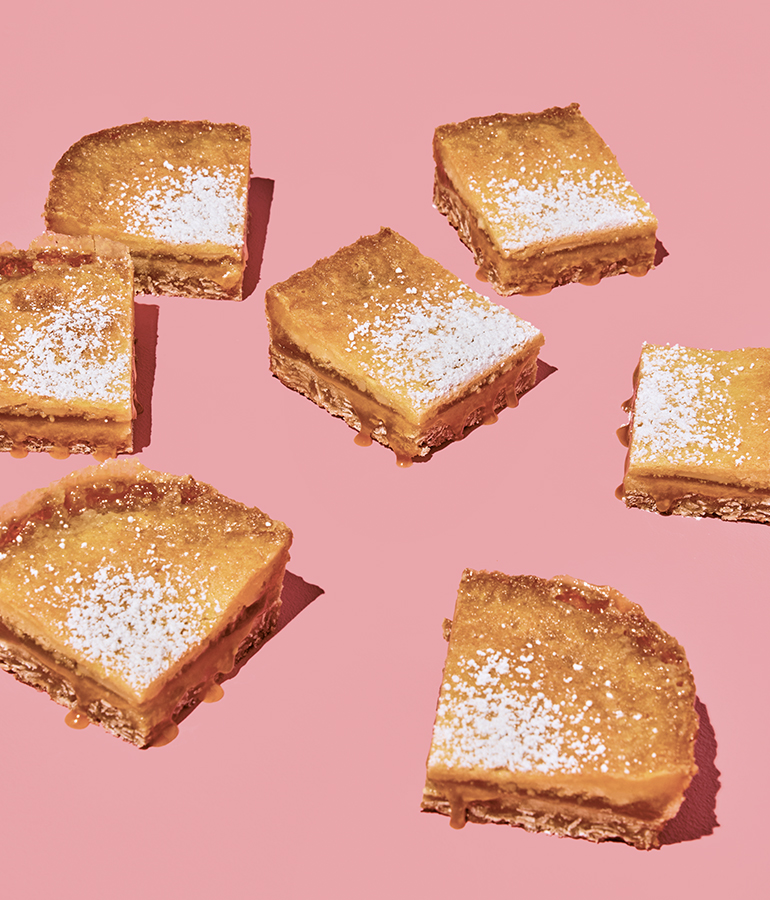 pie bars on pink background