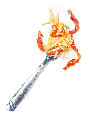 forkful of spaghetti carbonara