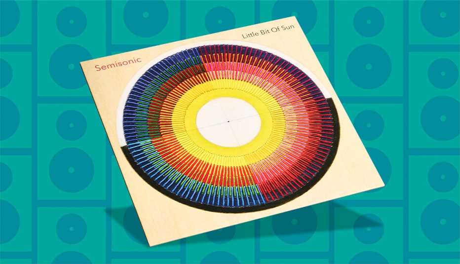 music album cover with blue, red, orange, brown and yellow circles, one inside of another; words semisonic, little bit of sun on cover