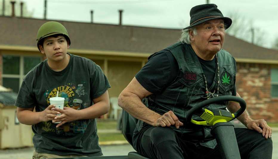 lane factor as cheese and gary farmer as uncle brownie in a still from reservation dogs