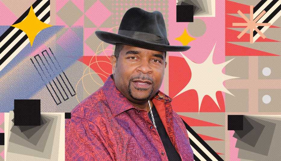 sir mix-a-lot on colorful, flashy background with all sorts of shapes and symbols