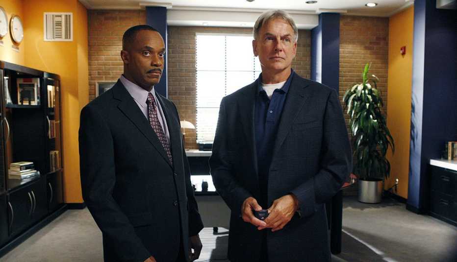 rocky carroll as vance standing with mark harmon as Gibbs in a still from n c i s